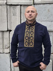 Прикольные футболки: Тепла Фліска Вишиванка у синьому кольорі